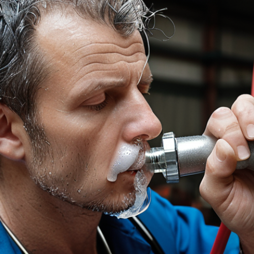 Home 14 Detecting Leaks**
"A mechanic with a stethoscope, carefully listening to a large air compressor. Bubbles forming on a pipe joint from a soapy water solution. Close-up shot, emphasizing the detail of the bubbles and the mechanic's focused expression. Industrial setting, slightly blurred background."
**