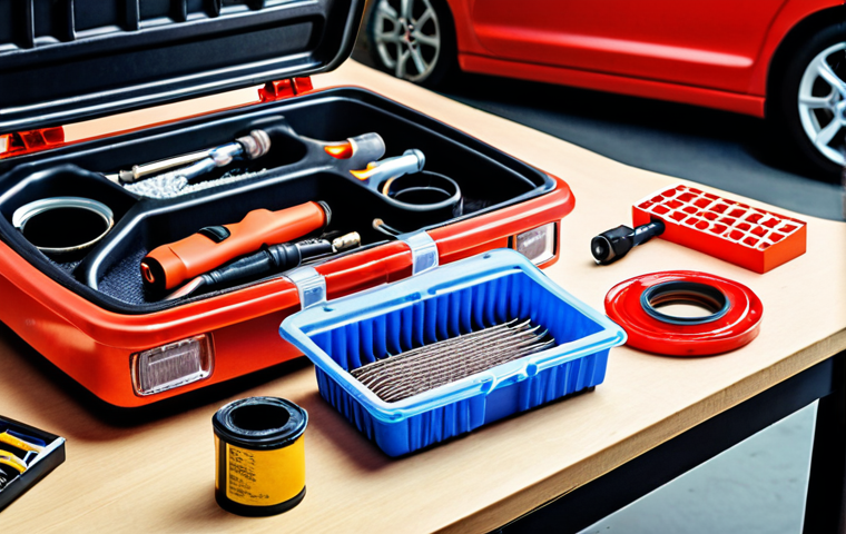 **A well-organized garage or home workspace with car maintenance tools neatly arranged on a workbench. A person is performing a simple maintenance task on their car, such as checking fluid levels or changing an air filter. The scene should convey a sense of empowerment and efficiency in car maintenance.**