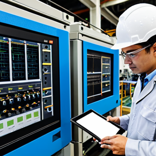 A focused team of professional industrial engineers and skilled technicians, fully clothed in appropriate work uniforms and safety helmets, meticulously inspecting a large, non-functional automated assembly machine on a bustling factory floor. The atmosphere is urgent and concentrated as one engineer points to a critical component while another reviews data on a ruggedized tablet, surrounded by complex electronic components and intricate wiring. The background features other advanced industrial machinery in a modern manufacturing plant. Professional photography, high quality, natural lighting, perfect anatomy, correct proportions, natural pose, well-formed hands, proper finger count, natural body proportions, safe for work, appropriate content, modest clothing.