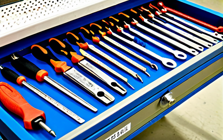 설비 보수에 필요한 공구 및 장비 정리 - **Prompt:** A meticulously organized and brightly lit maintenance workshop, emphasizing intelligent ...