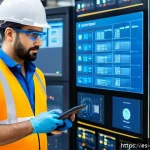 설비 유지보수 직무에서 성장하는 방법 - A professional industrial maintenance technician in a modern factory setting, wearing safety glasses...