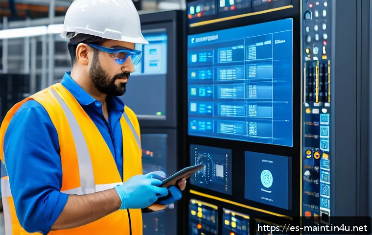 설비 유지보수 직무에서 성장하는 방법 - A professional industrial maintenance technician in a modern factory setting, wearing safety glasses...
