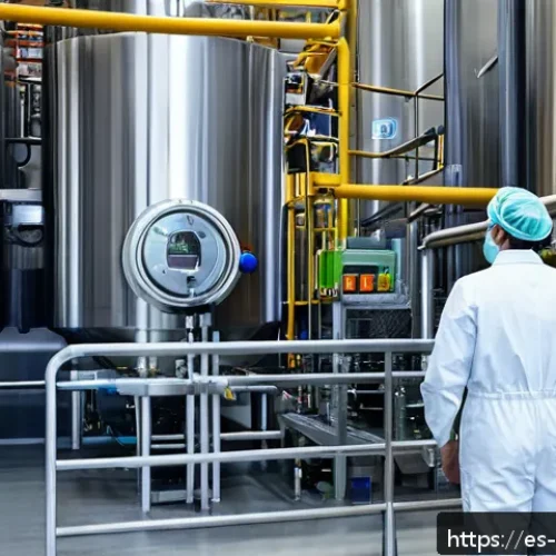 다양한 산업군의 설비 유지보수 사례 분석 - A modern food manufacturing plant interior focused on a maintenance technician wearing clean sanitar...